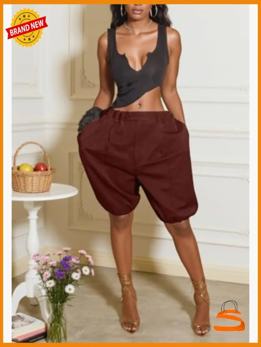 Women Baggy Bermuda Shorts High Waisted Wide Leg Elastic Waist Jorts Y2K